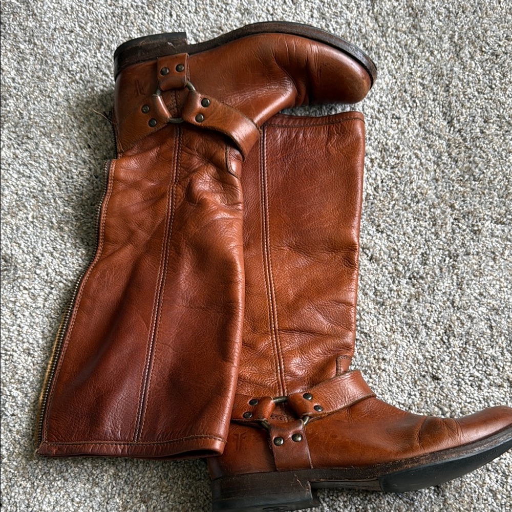 Frye Cognac Winter Rain Boots Leather Pull-On